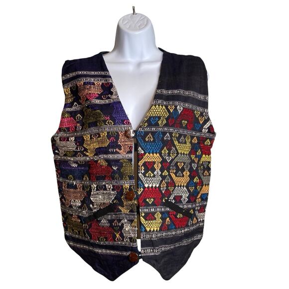 Vintage Women's Embroidered Aztec Tribal Print Vest Est. Size M Tapestry Boho - Picture 1 of 10